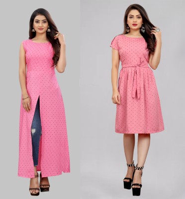 Modli 20 Fashion Women Fit and Flare Pink Dress