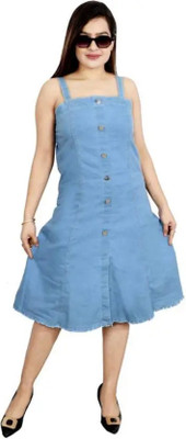 JayOviraHouse Women A-line Dark Blue Knee Length Dress
