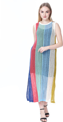 NOQUO Women Bodycon Multicolor Below Knee Dress