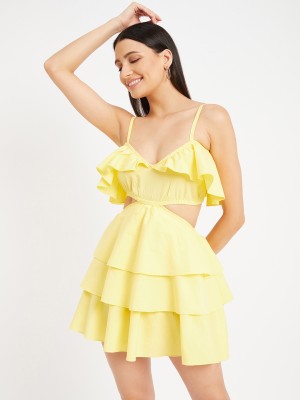 DRAPE AND DAZZLE Women A-line Yellow Dress