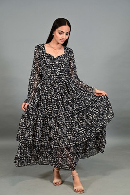 The Behruz Theory Women A-line Black Maxi/Full Length Dress