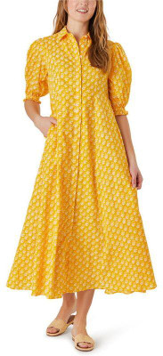 OUTZIDR Women Fit and Flare Yellow Below Knee Dress