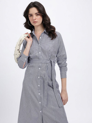 Glitchez Women Shirt Black, White Below Knee Dress