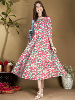 all about you Women A-line White Midi/Calf Length Dress