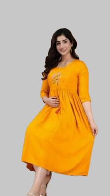 DHAWARIYA'S Women Ethnic Dress Yellow Below Knee Dress
