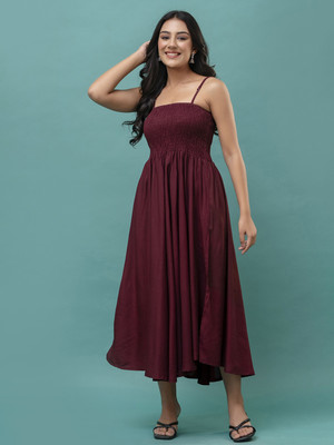 Feranoid Retail Women Fit and Flare Maroon Midi/Calf Length Dress