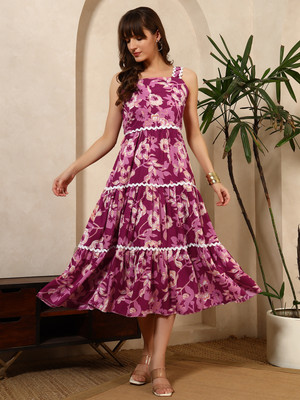 amar fashion Women Fit and Flare Purple Maxi/Full Length Dress