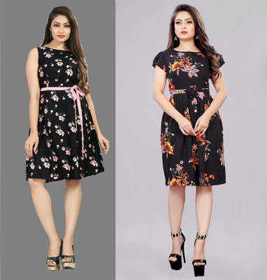 Hiral Creation Women Fit and Flare Multicolor Knee Length Dress