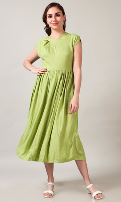 YDY SHAPE Women Cinched Waist Green Midi/Calf Length Dress