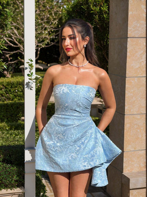 OUTZIDR Women Fit and Flare Blue Above Knee/Mid Thigh Length Dress