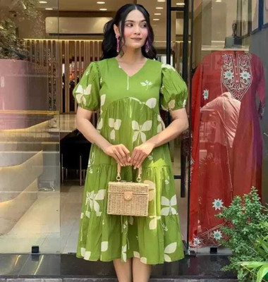 Ajmera Creation Women Fit and Flare Green Midi/Calf Length Dress