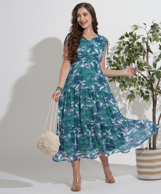 FashFun Women Tiered Multicolor Maxi/Full Length Dress