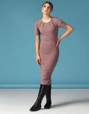 Moda Rapido Women Bodycon Purple Below Knee Dress