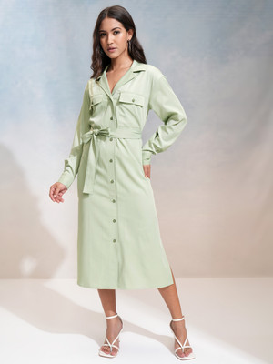 Tokyo Talkies Women Shirt Green Midi/Calf Length Dress