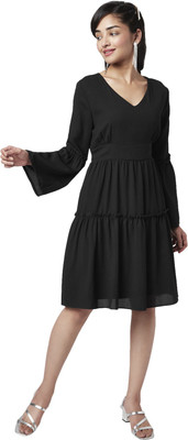 YU by Pantaloons Women Fit and Flare Black Below Knee Dress