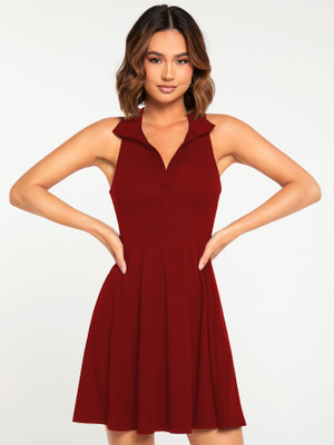 Rajovati Women Peplum Maroon Above Knee/Mid Thigh Length Dress