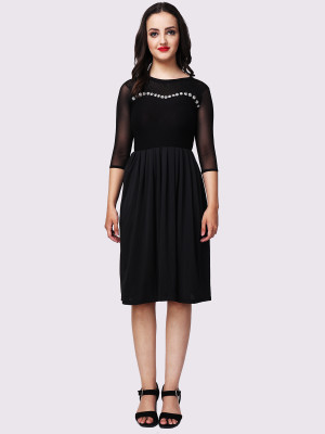 Finian Women Fit and Flare Black Knee Length Dress