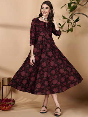 all about you Women A-line Black Midi/Calf Length Dress