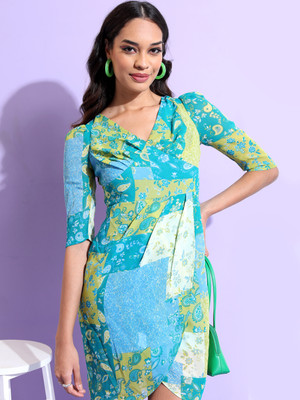 Tokyo Talkies Women Blouson Green Knee Length Dress