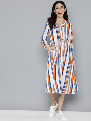 Dressberry Women A-line White Midi/Calf Length Dress