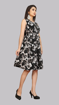 Hiral Creation Women Fit and Flare Grey Knee Length Dress