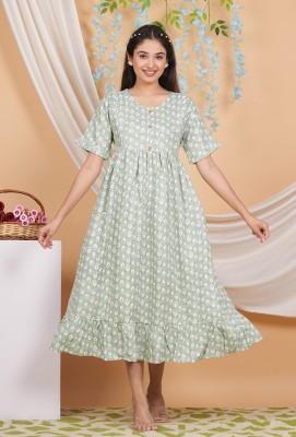 amaya creative center Women Gathered Light Green, White Dress