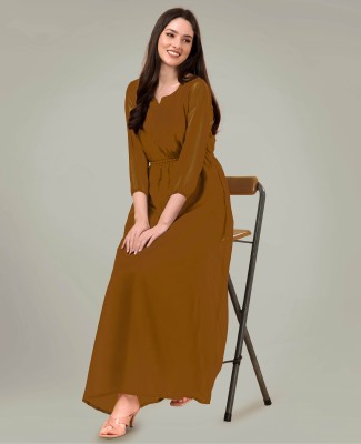 I KHODAL TRADING Women Fit and Flare Brown Dress