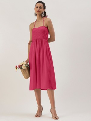 Dressberry Women Fit and Flare Pink Dress