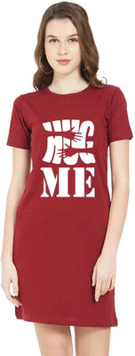 HouseOfCommon Women T Shirt Maroon Above Knee/Mid Thigh Length Dress