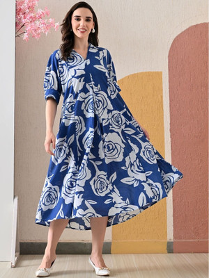 kriva enterprise Women A-line Blue Midi/Calf Length Dress
