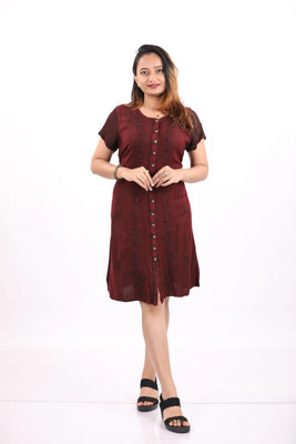 Label Of Lalaji Garments Women Fit and Flare Brown Knee Length Dress