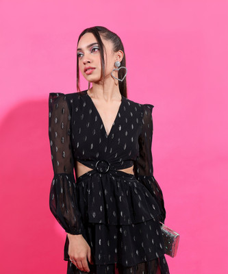 Tokyo Talkies Women Fit and Flare Black Mini/Short Dress