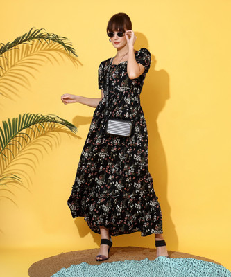 Sheetal Associates Women Fit and Flare Black Maxi/Full Length Dress