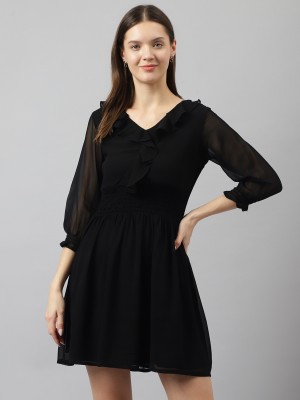 Toochki Women Fit and Flare Black Dress