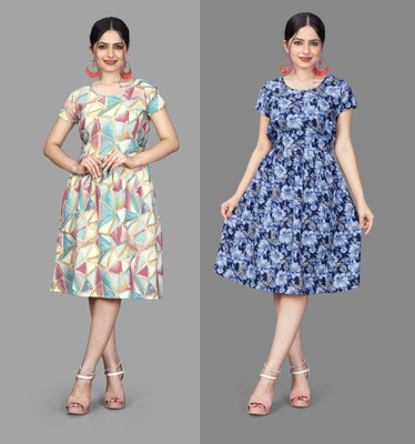 Khushi Fab Women Fit and Flare Multicolor Knee Length Dress