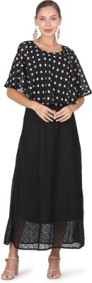 ADDICTED ATTIRE Women Maxi White, Black Dress