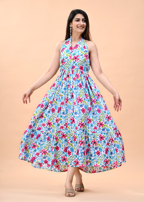 PRADHRUHE Women Fit and Flare Multicolor Midi/Calf Length Dress