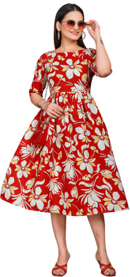 Dresstic Women A-line Gold, Orange Midi/Calf Length Dress