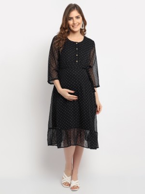 Moms Maternity Women Fit and Flare Black Dress