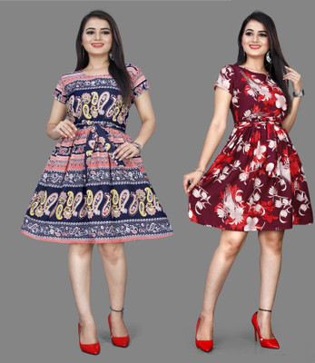 Khushi Fab Women A-line Multicolor Above Knee/Mid Thigh Length Dress