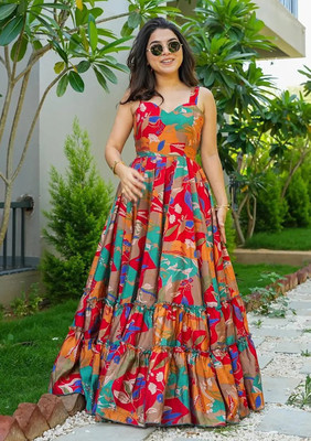 WhatNot Style Women Gown Multicolor Maxi/Full Length Dress