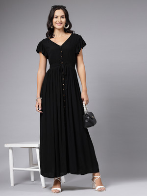 AAYU Women Maxi Black Full Length Dress