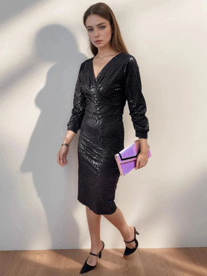 AA-HA! Women Bodycon Black Midi/Calf Length Dress