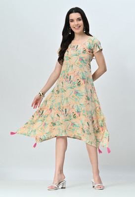 ALL WAYS YOU Women A-line Multicolor Midi/Calf Length Dress