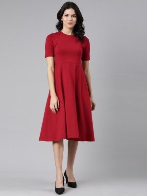 TWIN BIRDS Women Fit and Flare Maroon Dress