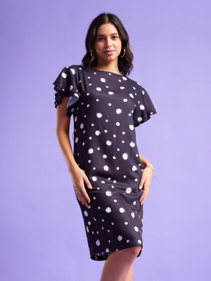 Fable Street Women A-line Black Knee Length Dress