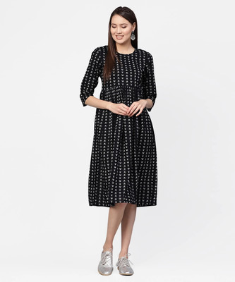 Nayo Women Fit and Flare Black Midi/Calf Length Dress
