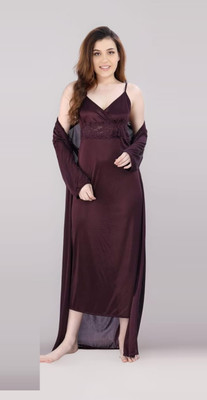 Cuteva Women Nighty with Robe(Brown)