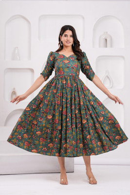 Giabella Women Fit and Flare Multicolor Below Knee Dress