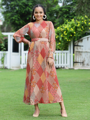 Juniper Women Fit and Flare Multicolor Maxi/Full Length Dress